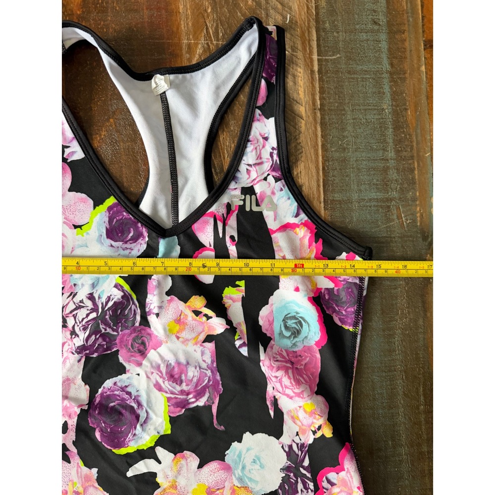 Fila Women's S Racerback Black Purple Blue Floral Athletic Tank Top | SKU 1154 - Picture 2 of 6